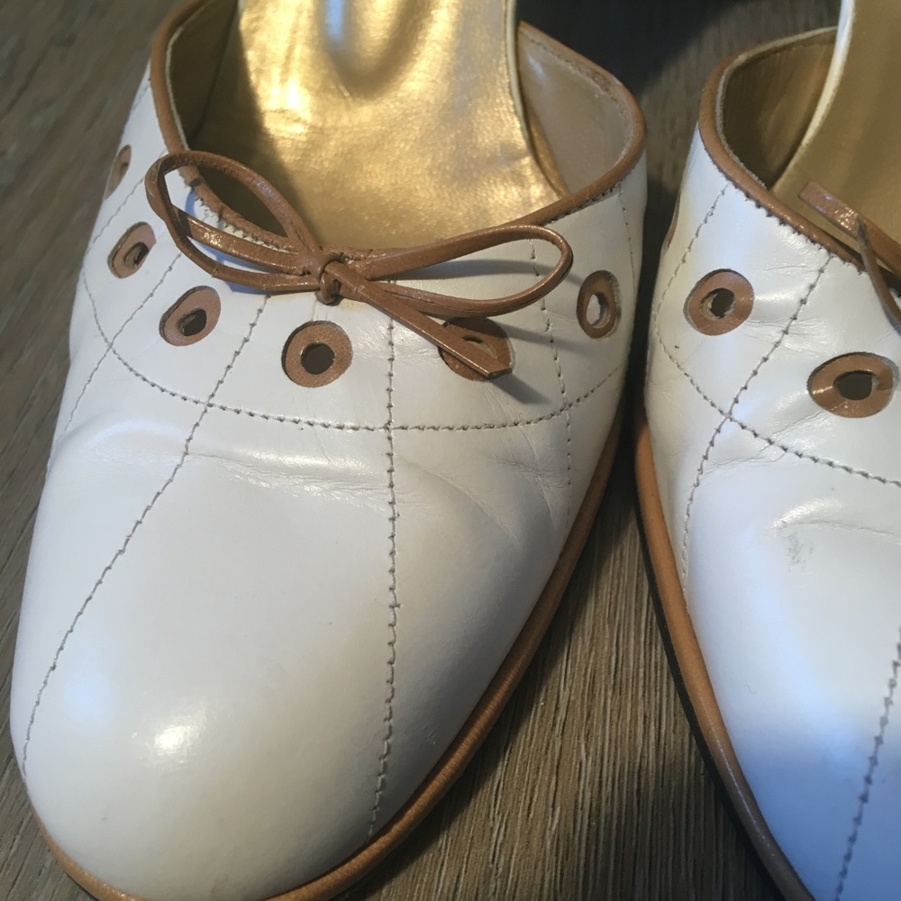 Stuart Weitzman White & Tan Mule Heels - Picture 3 of 7